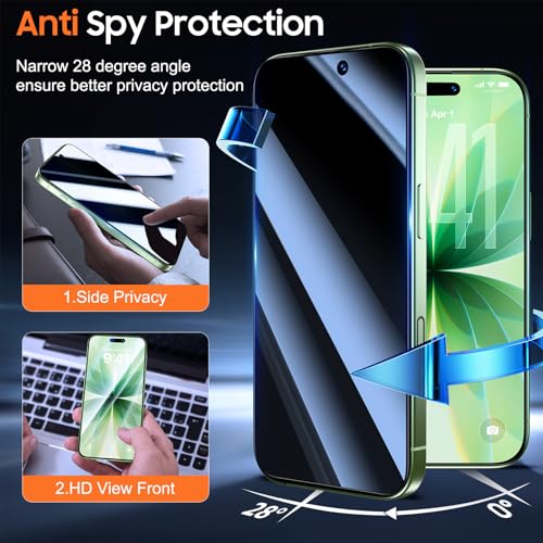 Image of UniqueMe 2 Pack for iPhone 16 Pro /iPhone 17 Privacy Screen Protector - [Military Grade Shatterproof & 9H+ Hardness] Privacy Screen 17 /16 Pro Tempered Glass Full Coverage,Easy to install