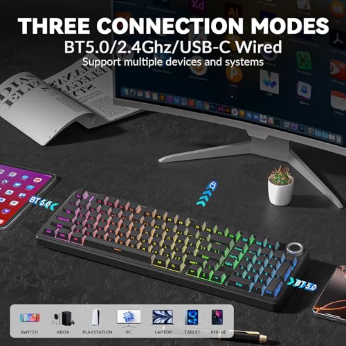 Image of AULA F99 Pro Wireless Mechanical Keyboard-Silent Version,BT5.0 /2.4GHz /USB-C Hot Swappable Custom Keyboard,Gasket Structure,Pre-lubed Linear Switches RGB Backlit Computer Gaming Keyboards,Black