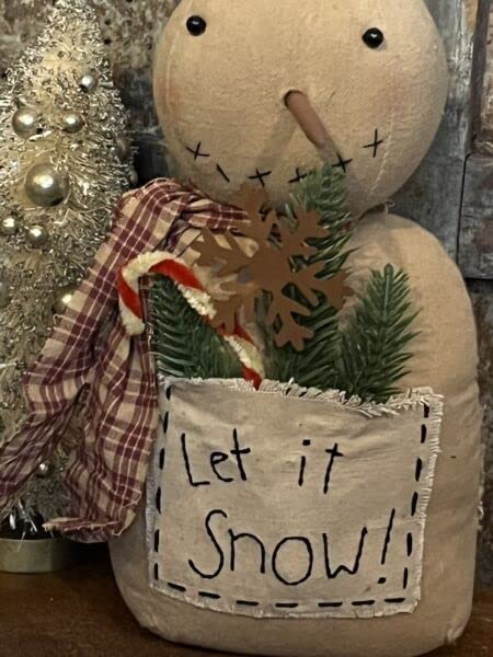 Primitives-Supplies-for-Grubby-Primitive-Rustic-Christmas-Snowman-W-Let-It-Snow-Pocket-Stump-Doll-12-for-Holiday-Kitchen-Farhouse-Home-Decor Primitives Supplies for Grubby Primitive Rustic Christmas Snowman W Let It Snow Pocket Stump Doll 12 for Holiday Kitchen Farhouse Home Decor