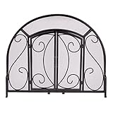 UniFlame Single Panel Black Wrought Iron Ornate Fireplace Screen with Doors (S-1096)