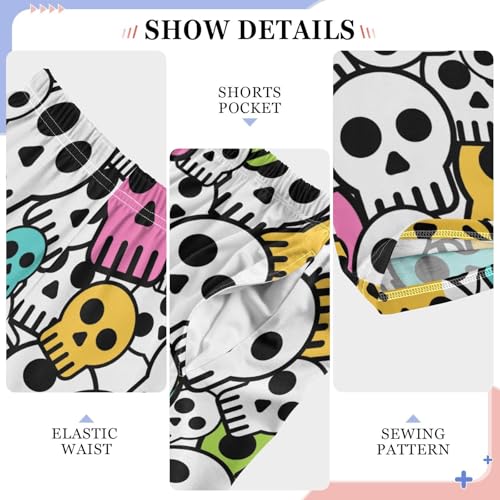 ZZXXB Skull Colorful Print Boys Long Pants Soft Trousers Elastic Waist Kids Lounge Bottoms with Pockets S-XL4