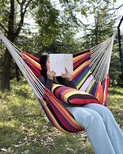 Image of Halalona Hammock Chair Hanging Hammock Chair Rope Swing 2 Cushions Included-Sturdy & Durable Soft Cotton Hand Woven Hammock Swing for Bedroom, Porch, Patio-Indoor /Outdoor