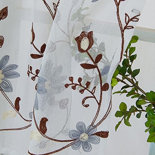 Visillo de cocina moderno KnSam de poliéster bordado con motivos botánicos 4