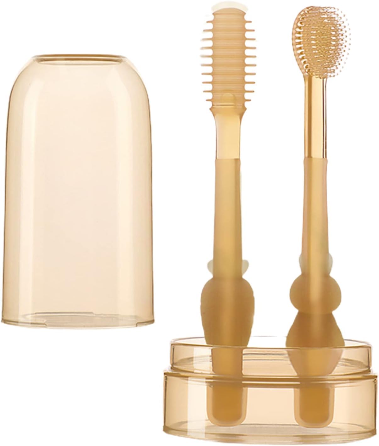 Soft Silicone Baby Oral Cleaning Brush Kit With Storage Box,2 pcs | 2 In 1 Toothbrush Tongue Brush Bpa Free Manual Bristle Oral Care Toothbrush For Toddler 6 To 24 Months Essentials,Beige-image-45