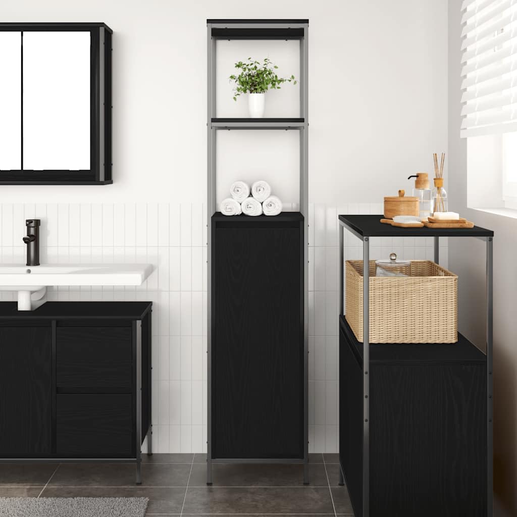 Armadietto da bagno con ripiani, effetto rovere, 36 x 35 x 165 cm, in legno, vano portaoggetti, per bagno degli ospiti, WC, lavanderia, organizer salvaspazio