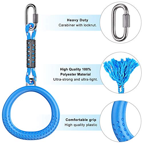 BeneLabel 2 Pack of Ninja Line Gymnastic Rings,Monkey Ring Outdoor Backyard Ninja Line Accessories Set,Swing Bar Rings Obstacle Course for Training Equipment for Kids,1000LB Capacity