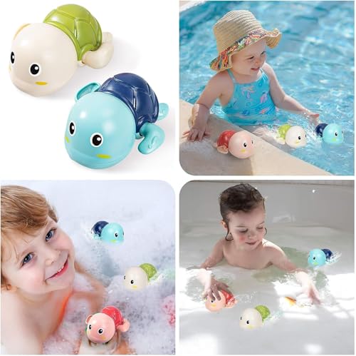 Image of Bliss HUES Dino Bath Toys for Babies &Toddlers- Mold-Free Wall Mount Waterfall Bath Toys (Swimming Turtle)