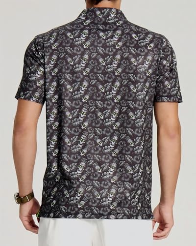 Image of Golf Shirts for Men - Dry Fit Moisture Wicking Short Sleeve Performance Sport Casual Striped Collared Mens Polo Shirt