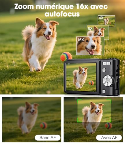 Appareil Photo Numérique 50MP 1080P, Compact Appareil Photo avec Carte 16Go, Écran 2,4”, Zoom Numérique 16X, Mini Camera Vlog pour Enfants, Adolescents, Étudiants, Cadeau d'anniversaire Vacances-Noir – vue 5