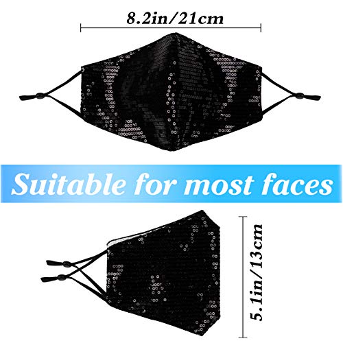 Reusable Sequin Face Mask Women Female Adult Glitter Sparkly Bling Washable Designer Fashion Cute Pretty Breathable Adjustable Sparkle Bedazzled Fancy Decorative Black White Gold Silver Gift For Women #TOP2