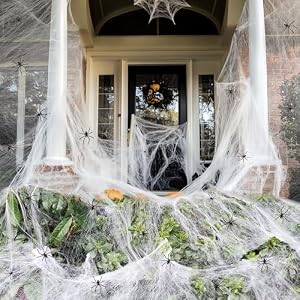 1000 sqft Spider Webs Halloween Decorations Bonus with 30 Fake Spiders, Super Stretch Cobwebs for Halloween Indoor and Outdoor Party Supplies 1000 sqft Spider Webs Halloween Decorations Bonus with 30 Fake Spiders Super Stretch Cobwebs for Halloween Indoor and Outdoor Party Supplies