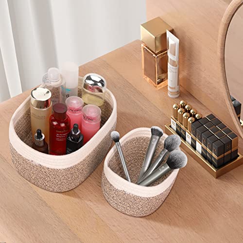 4er Set Aufbewahrungskorb Geflochten Baumwollseil, Korb Aufbewahrung Körbchen Wickeltisch Organizer, Stapelbare Speicher Storage Basket für Kinderzimmer Wohnzimmer Bad