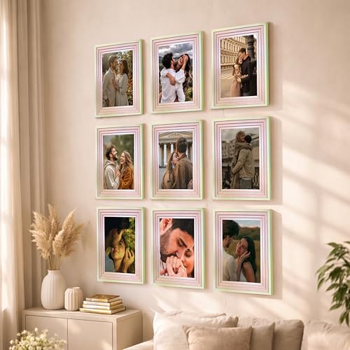 Image of Art Street Luxury Photo Frame for living room, Modern Step Design Photo Frames for Photograph, Art Work, Kids Room Set of 9 (8x12 Inch, Pink)