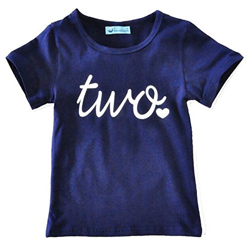 Fayaleq Toddler Baby Girls Birthday Outfits Letter Print Short Sleeve Tops And Skirt Clothes Party Dress Set Size 2-3Years (Dark Blue) #TOP3