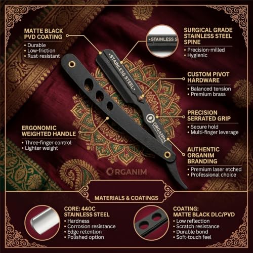 Image of ORGANIM Premium Barber Ustra, Professional Stainless Steel Straight Edge Razor for Men's Beard Styling and Trimming (Black coted)