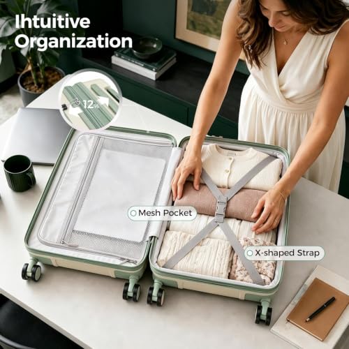 Image of Carry on Luggage Top opening Suitcases, Expandable with Cup&Phone Holder and USB Charging Port,Hardside with Front Pocket Rolling Suitcases with Spinner Wheels & YKK Zippers (Beige, 20 Inch)
