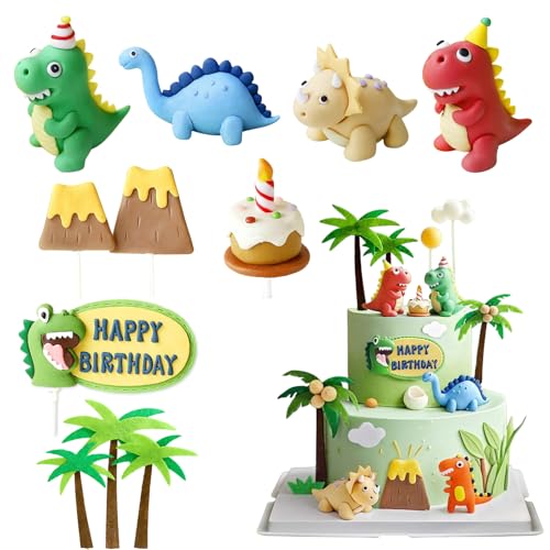 SJUNJIE 11 Piezas Set Dinosaurio Cupcake Topper Lujo Pequeño Originalidad Dinosaurios Cake Toppers Verde Dinosaurio Cupcake Decoración Complemento Decoracion Tartas Cumpleaños Para Niños
