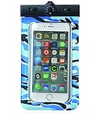 H2NO® DRY BAG - Blue Camo - IPX8 Certified Universal Waterproof Cell Phone Carrying Case For Apple iPhone 6, (not 6 Plus), 5s, 5, Galaxy S5, S4 S3, HTC One & Other Similar Sized Devices - IPX8 Certified to 100 Feet. Lanyard & Armband Included. GREAT STOCKING STUFFER