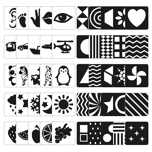 Image of ZazzyKid Baby Visual Stimulation Flash Cards: 50 Pages Black and White High Contrast Baby Cards 0-3 Months Newborn Sensory and Brain Development Toys
