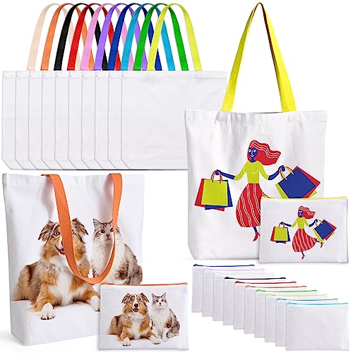 MAFYE 20 Pack Sublimation Blanks Canvas Tote Bags, Reusable Grocery Bags Heat Transfer Widen Tote Bags Cosmetic Makeup Bags Shopping Bag W/Customized Color for DIY, Advertising, Christmas Craft Gifts by MAFYE - Used condition - US$21.28