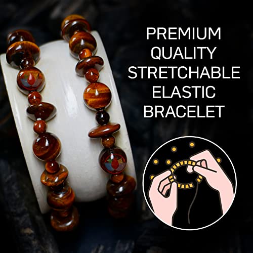 Image of REMEDYWALA Tiger Eye Bracelet(wati beads) For Reiki, Balance Chakra, Positive Energy, Healing | Tiger Eye stone Jwellery | Gemstones Round Beads Stretchable Bracelet for Men and Women