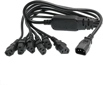 IEC320 C14 Male Plug to C13 Female Socket Y Splitter Cord,C14 1 in 6 C13 AC UPS PSU Extension Cable,IEC320 C14 to 6 C13 Female UPS PSU Extension Cable C14 to 6 X C13-1.5M