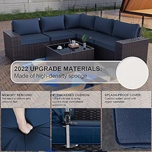Kullavikoutdoorpatiofurnitureset6piecessectionalrattansofasetbrownperattanwickerpatioconversationsetwith5navyblueseatcushionsand1temperedglasstable Urban Country Home Decor Kullavik outdoor patio furniture set 6 pieces sectional rattan sofa set brown pe rattan wicker patio conversation set with 5 navy blue seat cushions and 1 tempered glass table urban country home decor