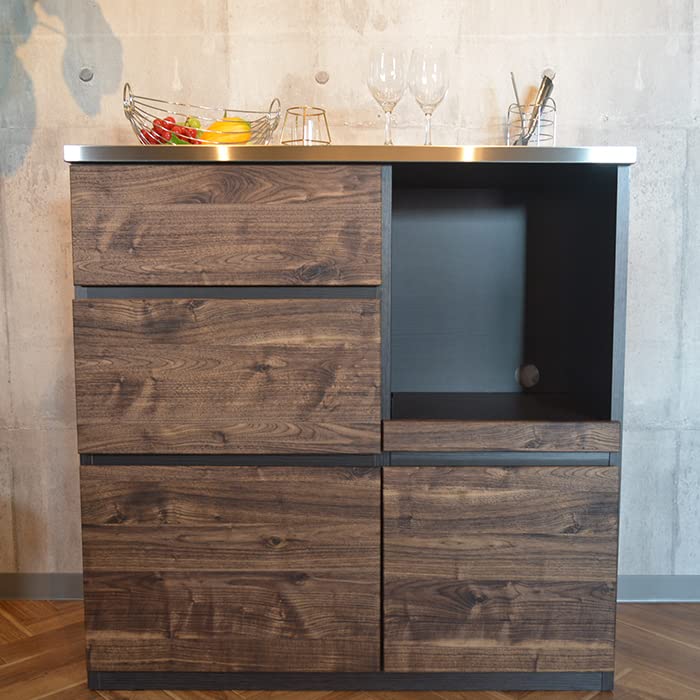 ブラウン木製レンジ台 ステンレス天板 キッチンカウンター 幅150cm ステンレス天板 レンジ台 : 家具通販