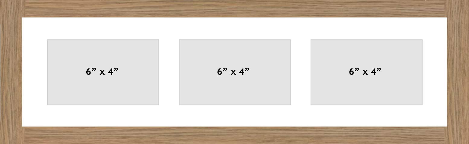 Kwik Picture Framing | MULTI APERTURE PHOTO FRAME FITS 3 6 x 4 PHOTOS Multi-Picture Frames | White Mount | Can be hung Landscape or portrait | Oak Frame |Picture Frame|Photo frames Made in UK