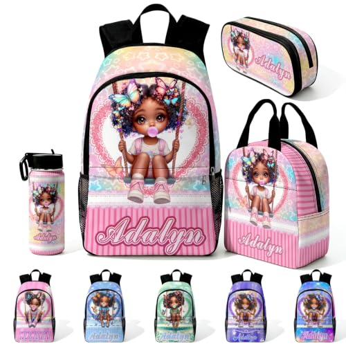 Image of Custom Backpack Set Girls Kids Personalized Backpacks Back to School | Kid Customized Toddler Backpack with Lunch Bag Girl Book Bag Little Girl Kindergarten Prek Preschool Daypack Birthday Gifts
