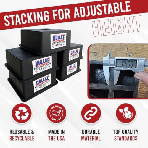 Image of BULLKE Square Trailer Jack Blocks 5-Pack, USA-Made Heavy Duty RV Leveling Blocks, Stabilizing Jack Pads for Camper, 5th Wheel, Tongue Jack, Post Jack, Foot Jack & Scissor Jack, Recycled Plastic