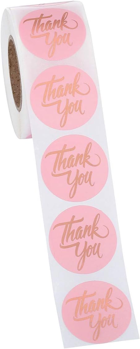 Yoption 1.5 Round Thank You Stickers, 500pcs Pink Mailing Supplies Labels Per Roll, Pink