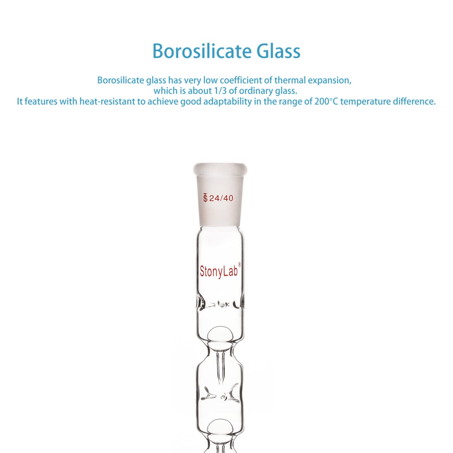 stonylab Verre Distillation Colonne Snyder, Colonne Snyder en Verre Borosilicaté à 3 Sections avec Joints 24/40, Longueur Totale de 300 mm