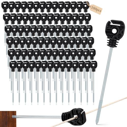 Tandefio 25 Pcs Electric Fence Wire Insulator Stand off Screw in Insulator Black Fence Post Long Arm Wood Post for Tape Rope Electric Wire Animal Agricultural Garden