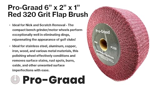 Image of 6 inch x 2 inch x 1 inch Arbor Red Bench Grinder Polishing Wheel, 320 Grit, Tight Weave, Great for refurbishing Golf Clubs and Metal, Non-Woven Wheel for Copper, Metal, Finishing, and Burnishing