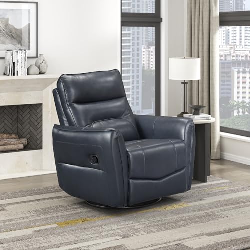 Lexicon Swivel Glider Reclining Chair, Top Grain Leather Match Manual Recliner, Comfy Nursery Glider Recliner, Swivel Reclining Chair for Living Room/Office/Bedroom/Apartment, Dark Blue by Lexicon - Image 7