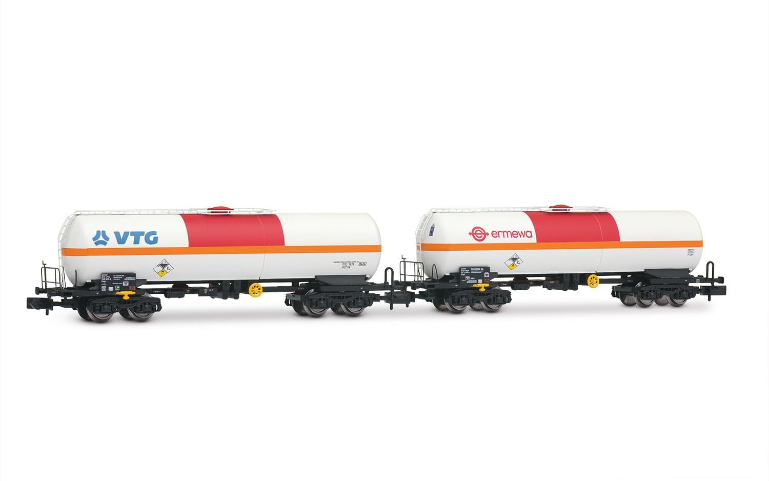 Arnold HN6634 SNCF, 2-unit pack tank wagons for chlorine VTG + ermewa, beige/orange/red livery, ep. VI for adults and collectors
