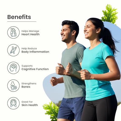 Image of Neuherbs Deep-Sea Veg Omega 3 Supplement | 1000mg Algal Oil | Omega3 Vegetarian Capsules | Supports Heart, Brain, Skin & Bone Health | 100% RDA Vitamin D3 & E | Heavy Metals Tested - 60 Veg Softgels