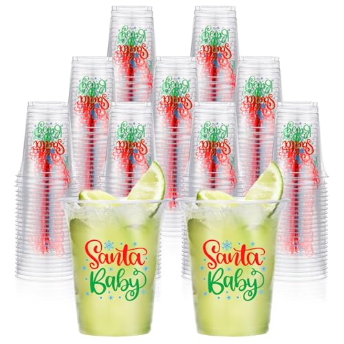 Yaomiao 50 Pcs Santa Baby Shower Plastic Cups Santa Baby