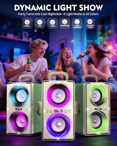 Image of YIER Bluetooth Speaker, 240W Peak Loud Party Speaker with Big Bass, 20H Playtime, TWS, BT5.3, Large Portable Wireless Boom Box with LED Light for Outdoor Backyard Beach Home (Leather Green)