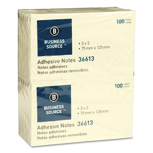 Notes adhésives jaunes 3x5 pouces Business Source BSN36613 pour l'organisation de bureau