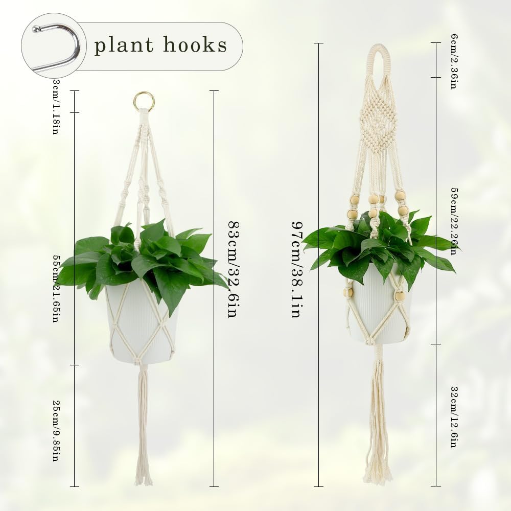 Plant Hanger Indoor,Hanging Plant Pot Indoor Plants Hanger Hanging Basket Indoor Artificial Hanging Baskets Indoor Hanging Plant Holder Air Plant Holder 2 Pack With Hooks Plant Holders Indoor Beige - Image 2