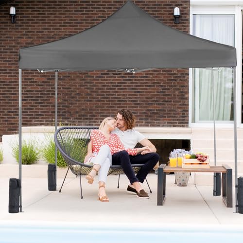 KMFurnila 10x10 FT Pop Up Canopy, Easy Up Canopy Tents for Camping Parties Events, Patio, Beach, Backyard Portable Outdoor Shelter Heavy Duty Instant Sun Shade with Sand Bags by KMFurnila - Used condition - Image 7