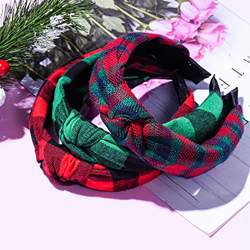 Sumersha 6Pcs Christmas Knotted Headbands Buffalo Plaid Headband Wide Top Knot Hair Bands Non-Slip Turban Head Bands Fashion Women Girls Hair Accessories For Birthdays Christmas Parties thumb #3