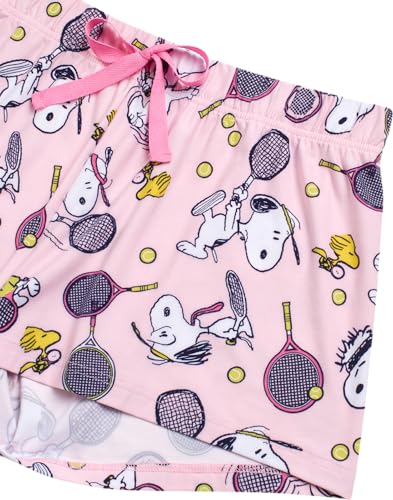 Image of COCO BRANDS Peanuts Snoopy Womens Pajama Set - 2 Piece Short Sleeve Button Down Sleep Shirt and Pajama Shorts