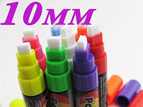 10mm Highlighter Fluorescent Liquid Chalk Marker Pen 6 Colors/set for LED Writing Neon Menu Flashing Board by Autolizer