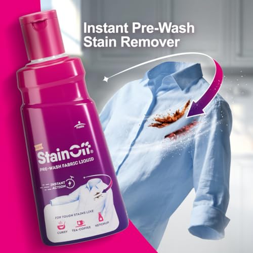 Image of StainOff Fabric Stain Remover Liquid - 50ml, Pack of 2 | Powerful Spot Cleaner for Clothes, Upholstery & Linen | Safe on All Fabrics | Quick Action Formula | Travel-Friendly Bottle