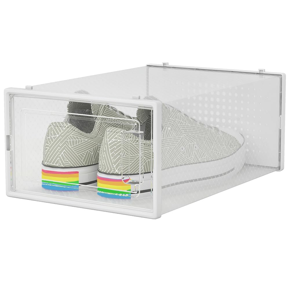 BAKAJI 6 x Scatole Portascarpe Impilabili con coperchi, Assemblaggio Facile, Porta Scarpe Salvaspazio Trasparenti, Contenitori Box Organizer Portaoggetti, Sneakers (Set 6 Pz, 33.5 x 23 x 14.5 cm)