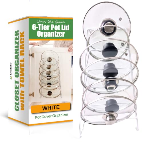 6-Pot-Lid-Organizer-for-Cabinet-Door-or-Pantry-Wall-Closet-Door-Pots-and-Pans-Lids-Holder-Glass-or-Metal-Pan-Covers-Cabinet-Organizer-Kitchen-Storage-White-6-Tier-Lid-Rack 6 Pot Lid Organizer for Cabinet Door or Pantry Wall - Closet Door Pots and Pans Lids Holder - Glass or Metal Pan Covers Cabinet Organizer Kitchen Storage - White 6 Tier Lid Rack - Image 1