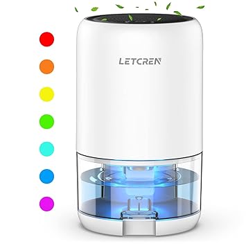 Dehumidifiers for Home, LETCREN Dehumidifier with 7 Colorful LED Light & Two Working Mode, Up to 2500 Cubic Feet(280 sq ft) , 35OZ Quiet and Portable Dehumudifier with Auto Shut-off for Basements, Bedroom, Bathroom, RV
